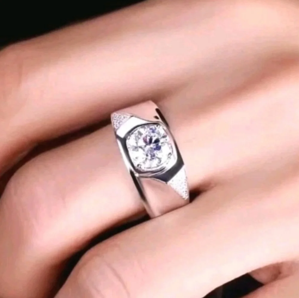 3ctw White Oval Moissanite Mens Wedding Ring In Sterling silver Sz 8